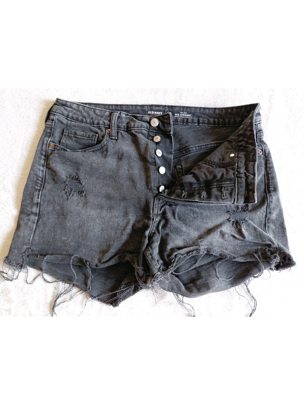 Old Navy Women Jean Shorts OG Straight Size 14 High Rise Black Button Fly